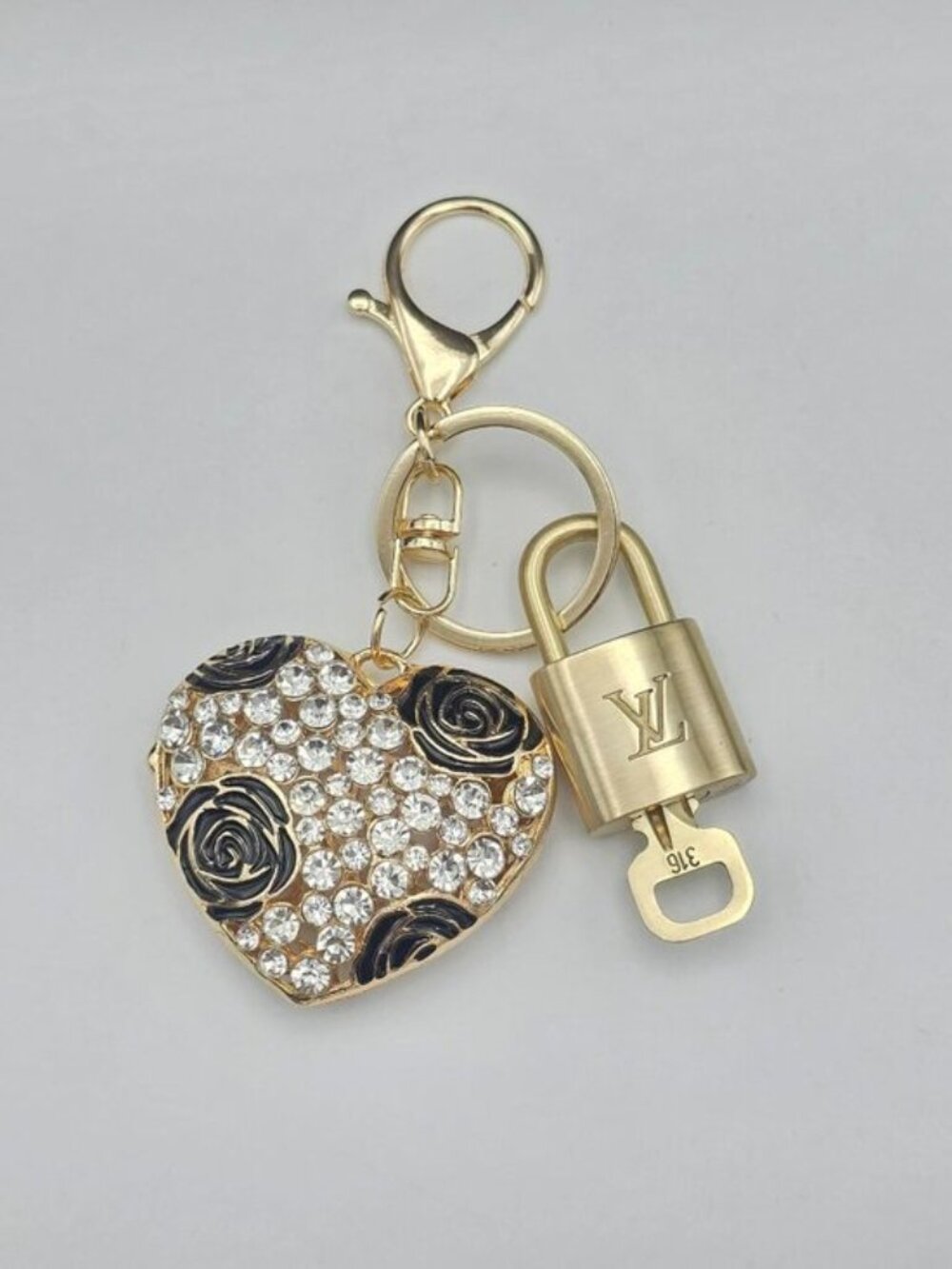 Authentic Louis Vuitton Gold Padlock 🔒 Key Set w/ Unbranded Heart Bag Charm - Picture 5 of 10
